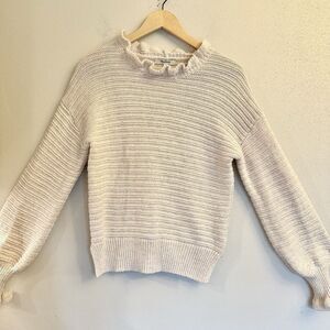 Madewell Ruffle-Neck Pullover Sweater in Cotton-Merino Yarn Small Cream